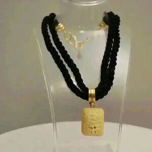 Vintage Yue-Sai Kan Chinese Black Cord Pendant Necklace 16"